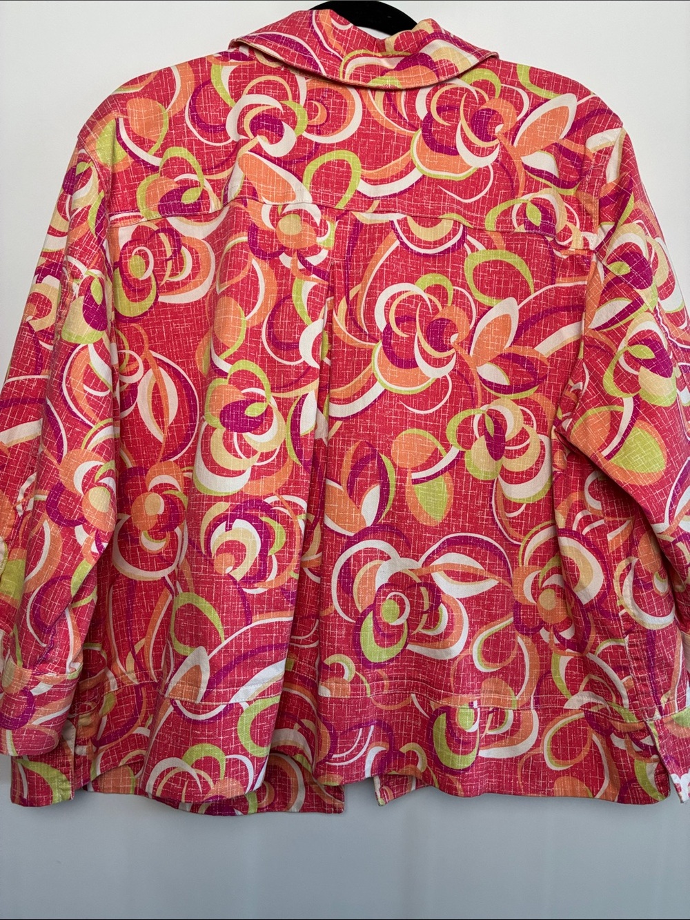 Ruby Rd. Pink Multi-Color Floral Jean Jacket 3/4 Sleeve - Picture 8 of 8